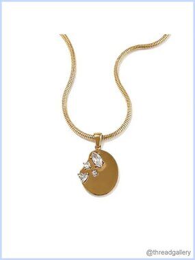18K Gold Plated Titanium Steel Snake Chain Necklace CZ Disc Pendant